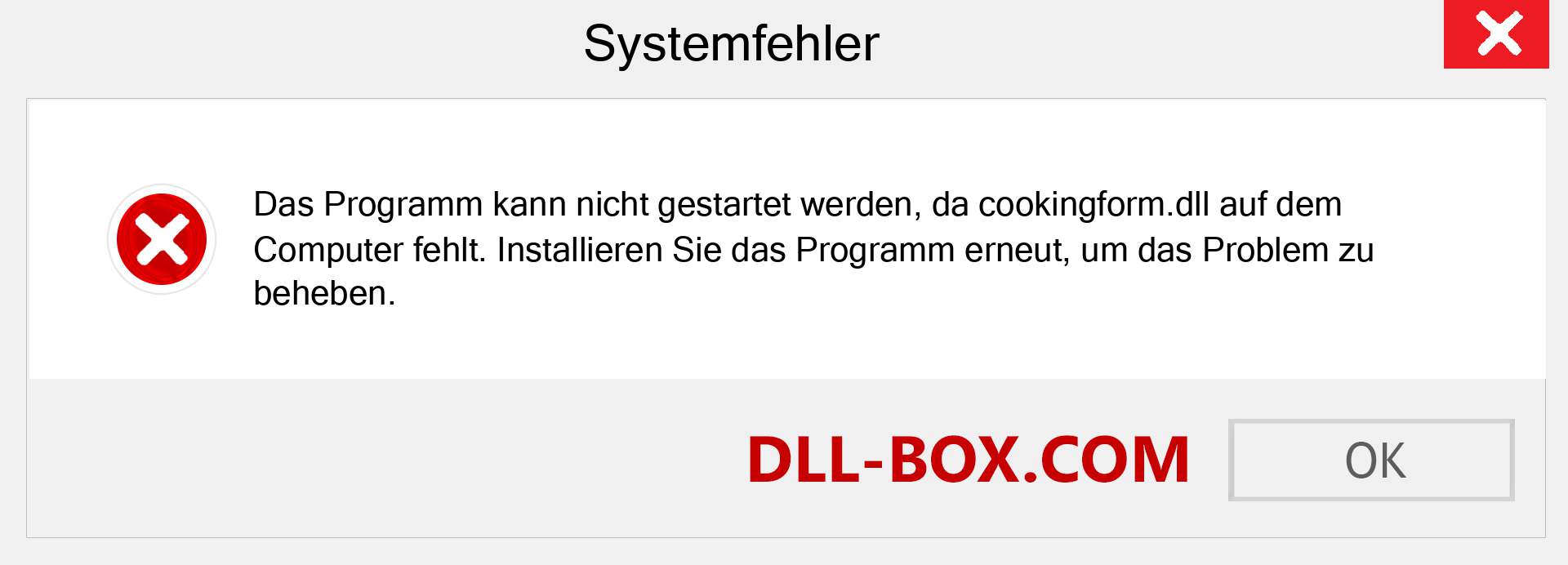 cookingform.dll-Datei fehlt?. Download für Windows 7, 8, 10 - Fix cookingform dll Missing Error unter Windows, Fotos, Bildern